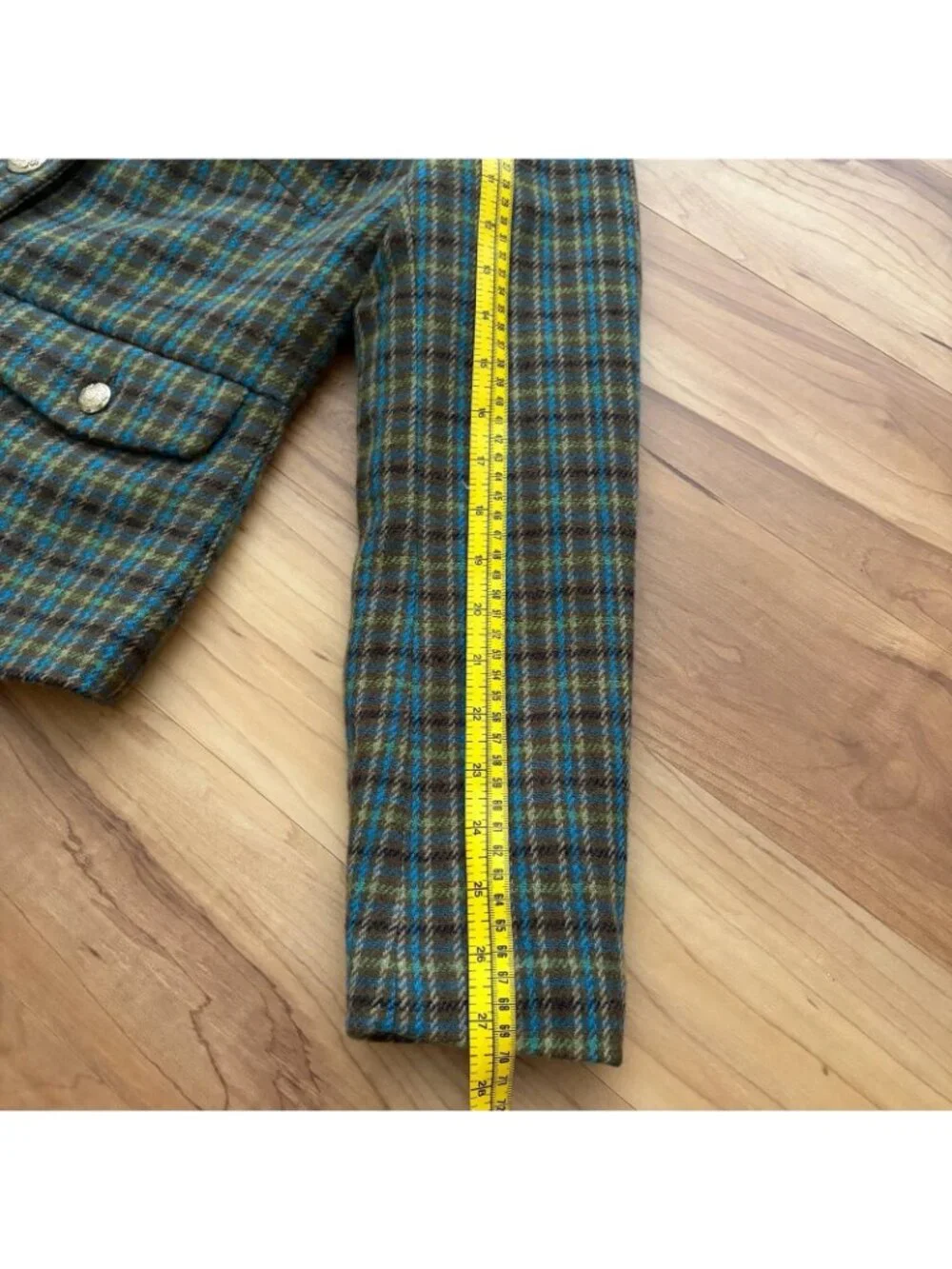 Talbots Shetland Officer Jacket 6P Green Plaid Wool Blend Gold Buttons